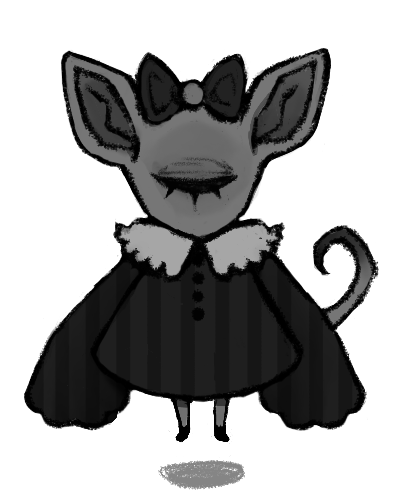 A drawing of a grey, one-eyed, floating sphynx cat blinking.